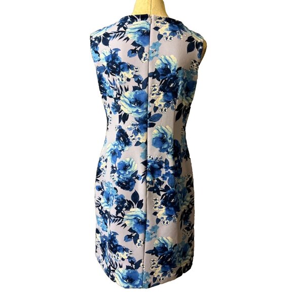Donna Ricco Dress Blue White 10 Floral Stretch Sheath Washable Sleeveless - Picture 2 of 7